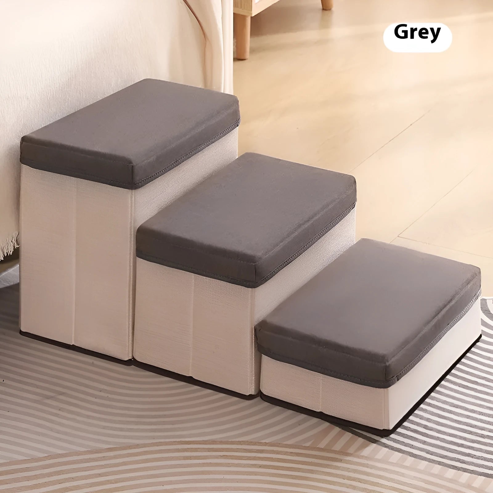 Foldable pet stairs steps for small dogs, non-slip cloth dog ladder in brown