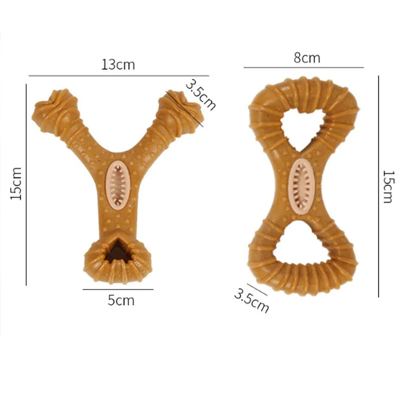 Durable rubber dog chew toy bone in 8-shape and Y-shape configurations for teeth cleaning and interactive play