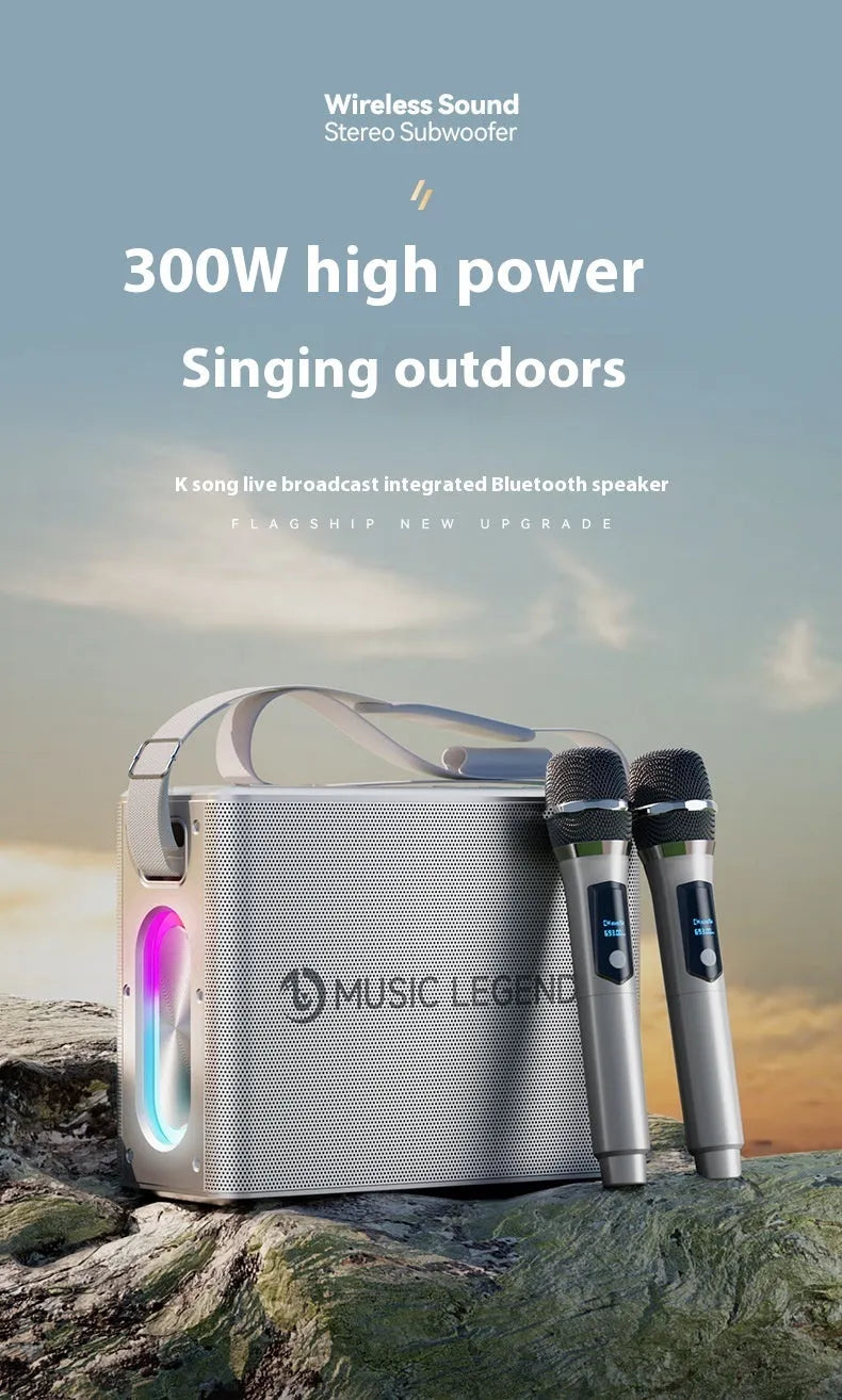 High-power outdoor karaoke Bluetooth audio with 100W dual microphone sound card in black