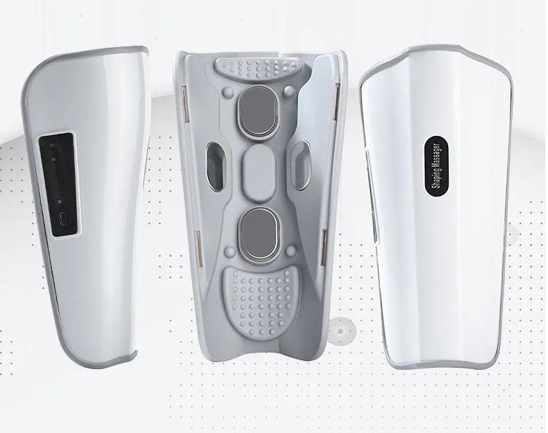 White plastic leg calf massager with electrotherapy pulse and infrared functions.