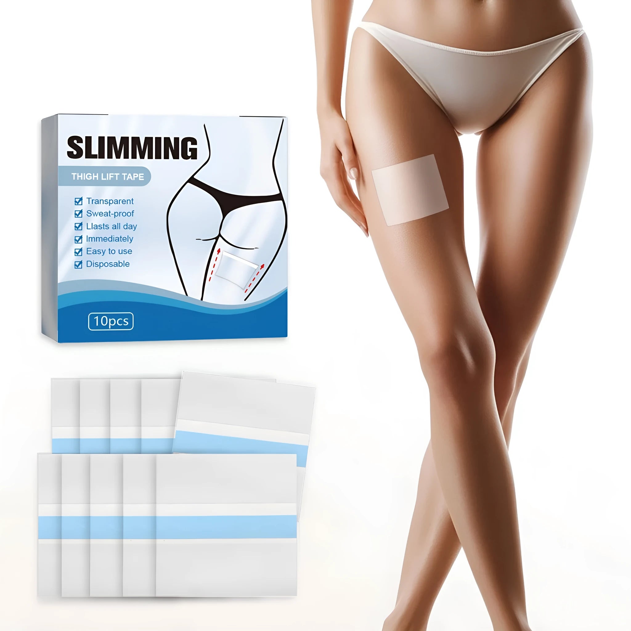 Box of 10 slimming body shaping patches, each measuring 12cm by 12cm