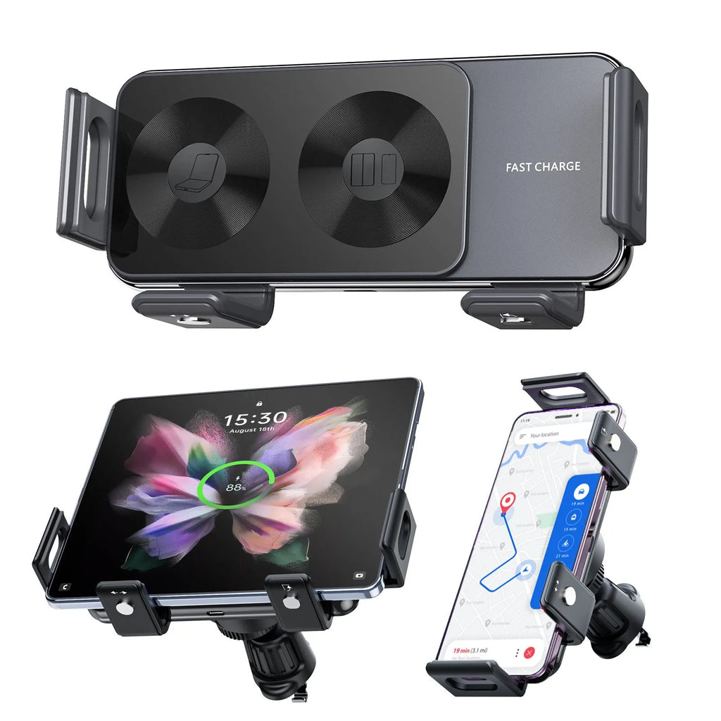 New car wireless charger mobile phone holder in alloy, universal style with 360-degree rotation