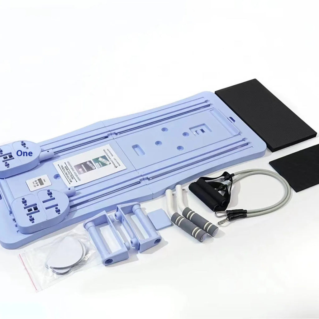 Purple foldable PP plastic belly panel fitness board laid flat on a floor.