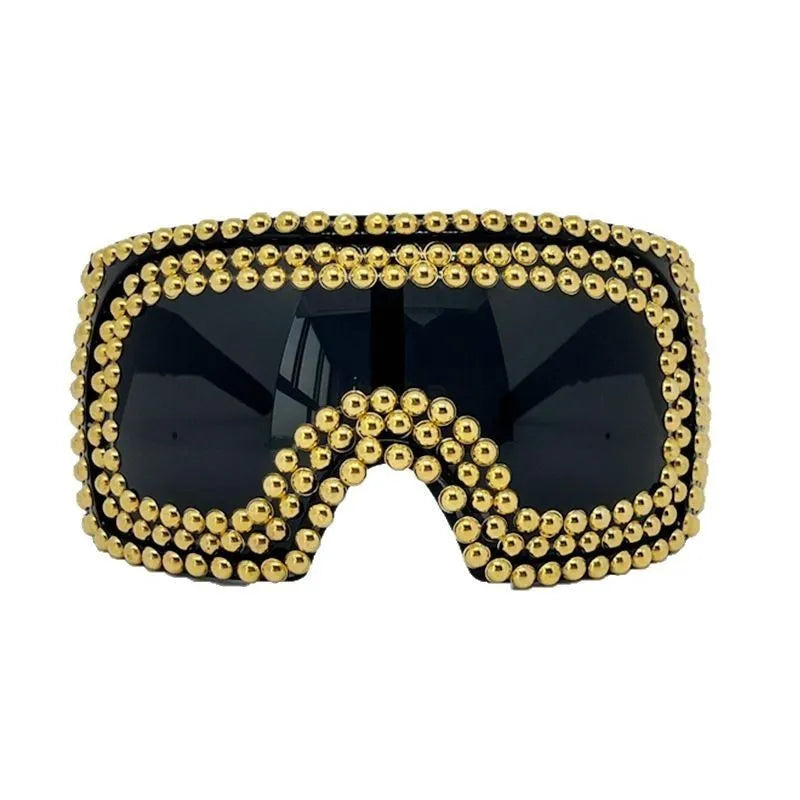 Men's punk sunglasses with super large rim and square rivet design in silver colour