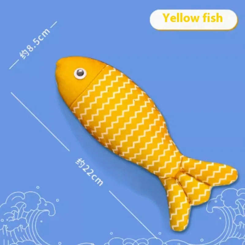 Catnip-filled fabric fish toy in blue, red or yellow available in large, medium and small sizes
