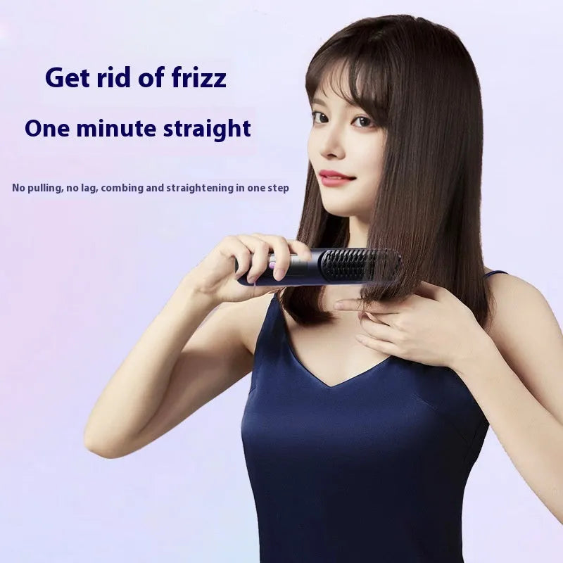 Household portable charging negative ion straight hair comb in white, dark blue, or grey colours
