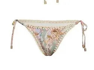 Women's creamy white floral print bikini set with detachable skirt for swimming