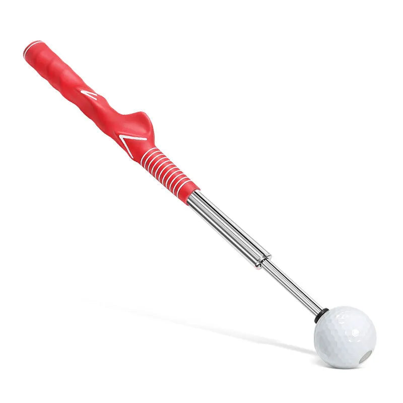 Telescopic stainless steel golf swing simulator trainer in black, blue, or red colour.