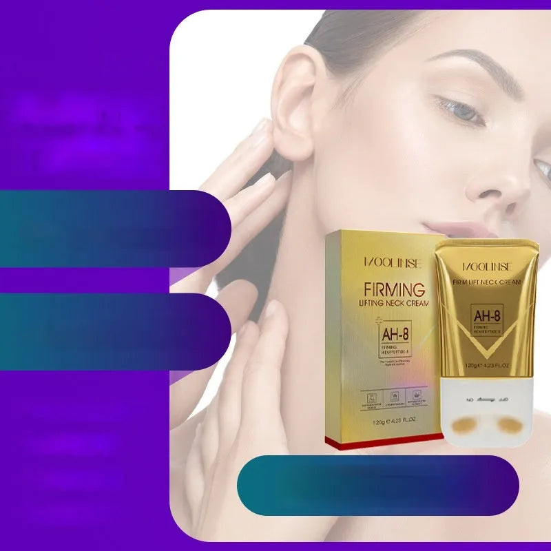 Neck moisturising cream with roller applicator for dry skin in medium sample size packaging