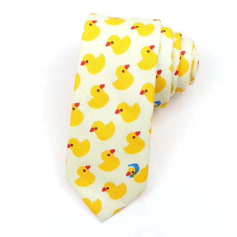 Korean style narrow cotton bow tie for men with printed cartoon pattern design