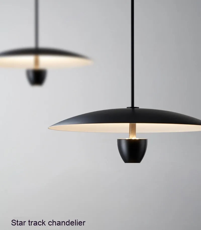 Black modern minimalist chandelier with 400mm size and warm light