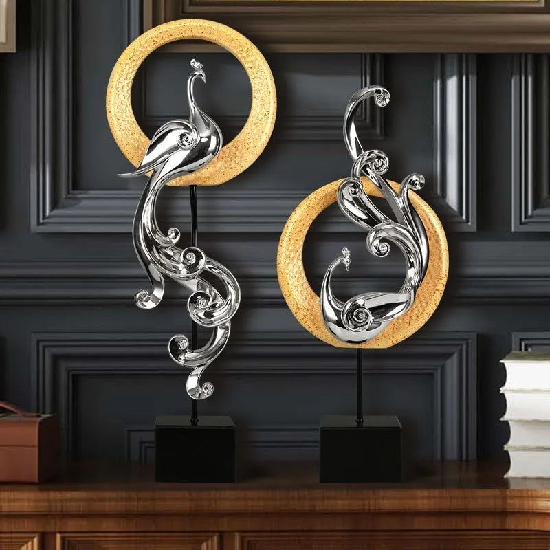 European style synthetic resin Phoenix ornament in a choice of festive red, rose gold or elegant silver finish.