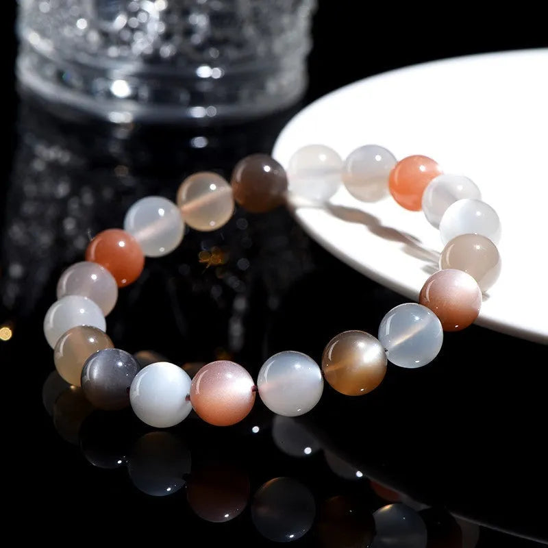 Natural moonstone bracelet with 8mm beads in single circle unisex design