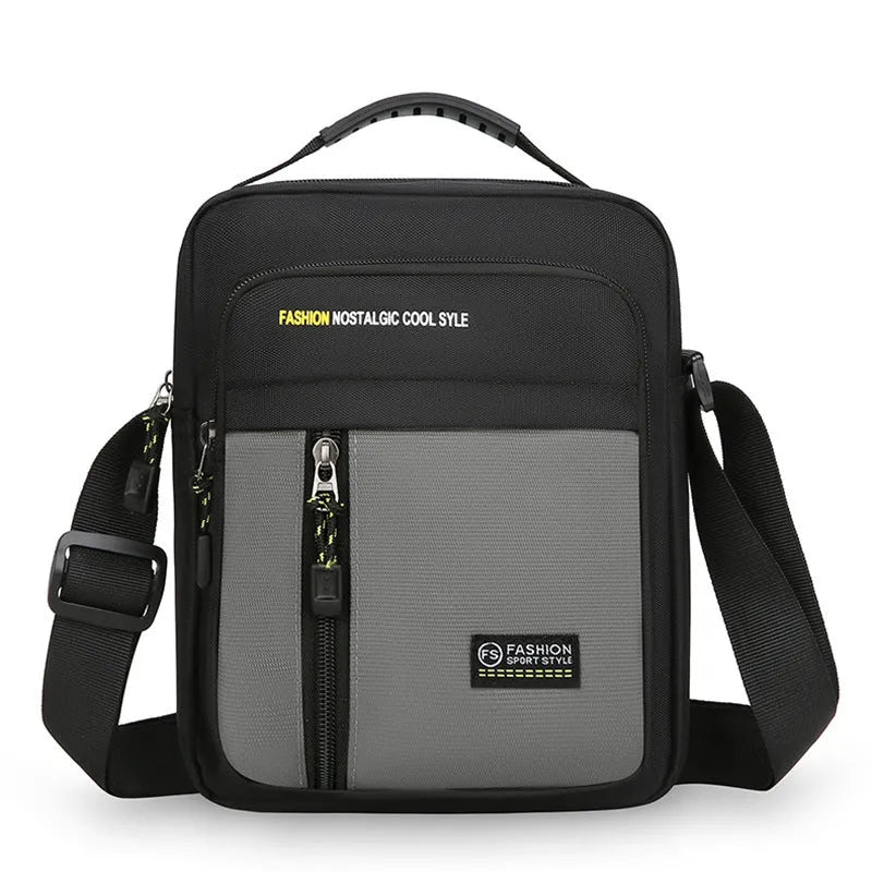 Men's nylon casual messenger bag with crossbody strap in four colour options