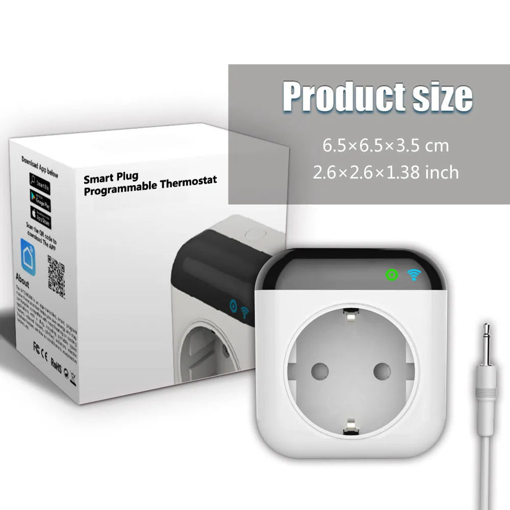 White Tuya temperature control wifi smart socket with temperature sensor probe and US 3-hole electrical outlet