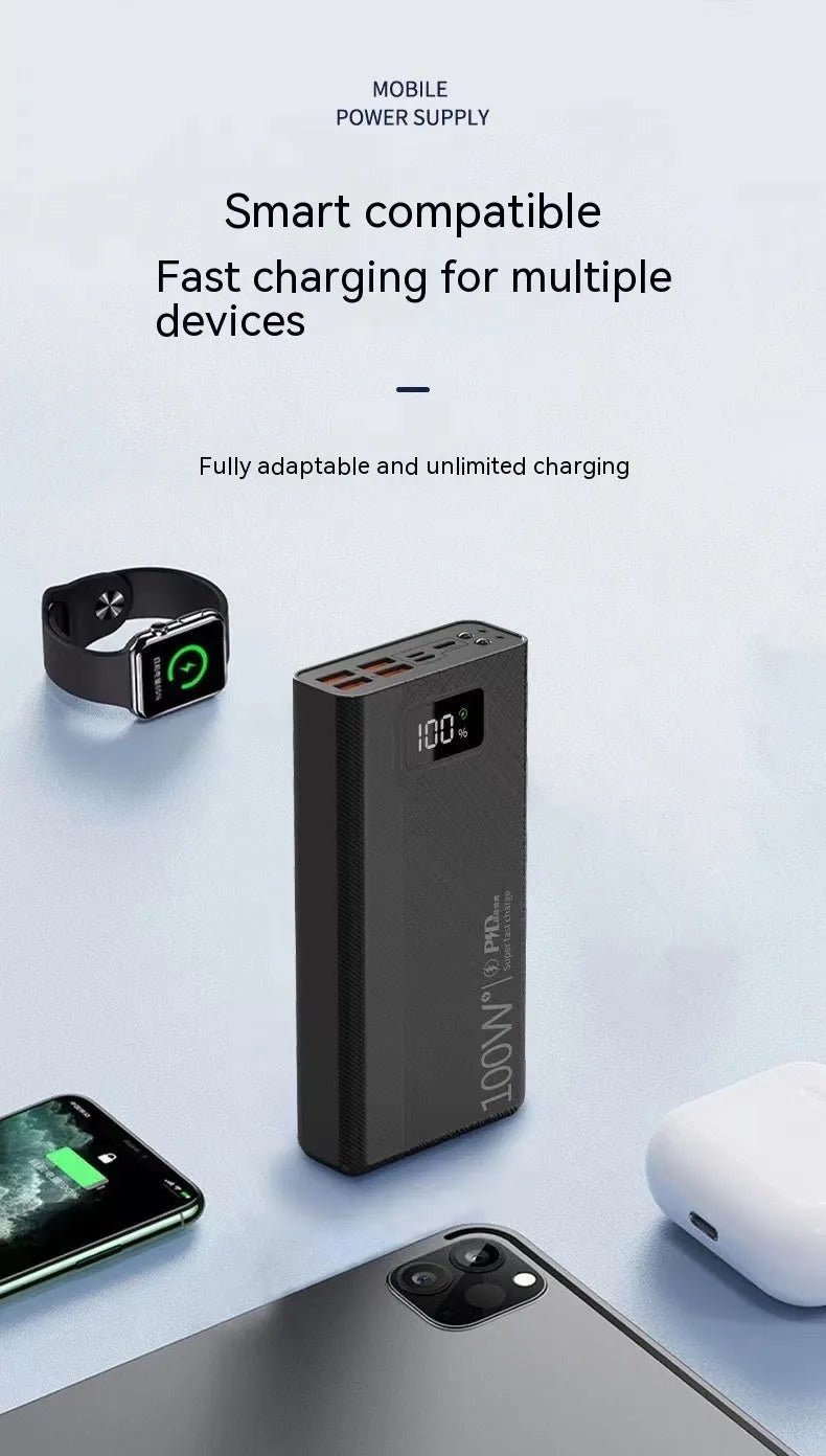 Large capacity power bank in black or white with plastic shell and multiple charging capacity options