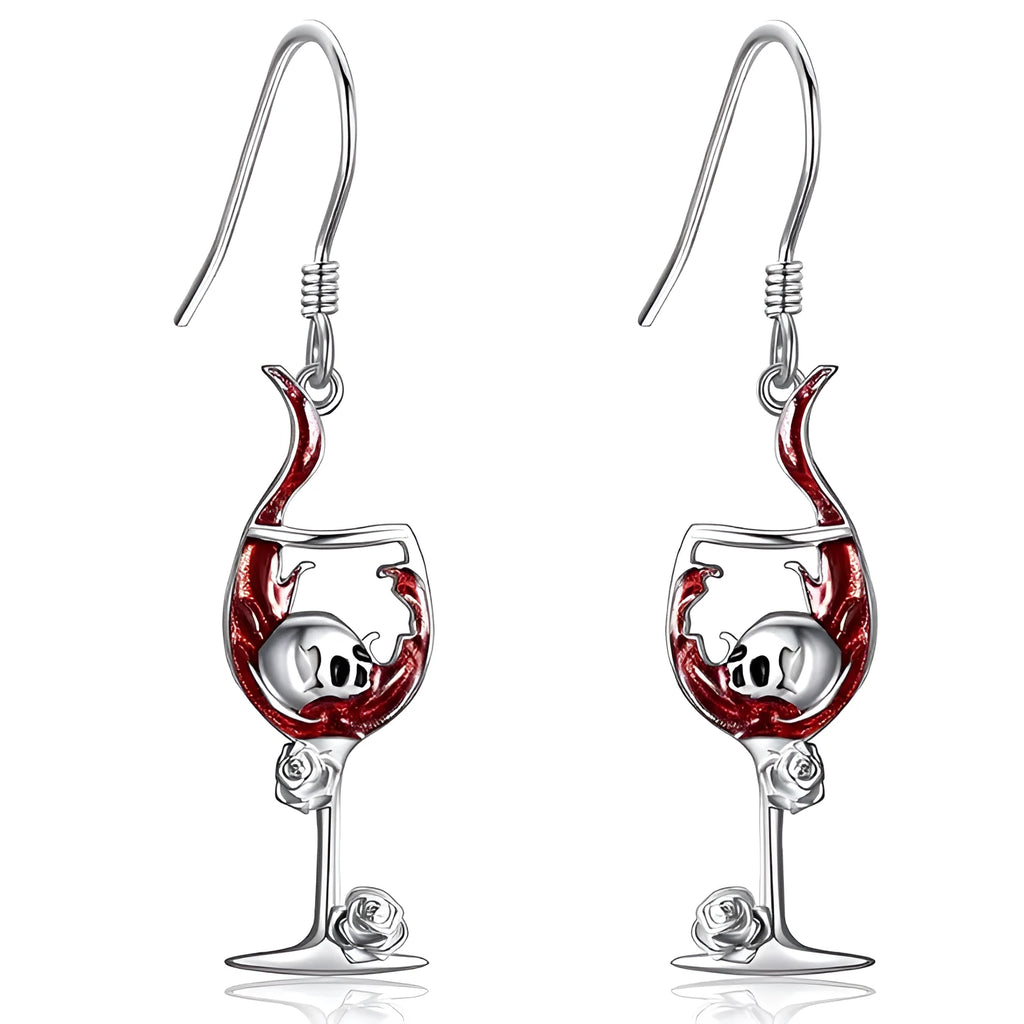 Halloween skull wine glass drop earrings with electroplated metallic finish