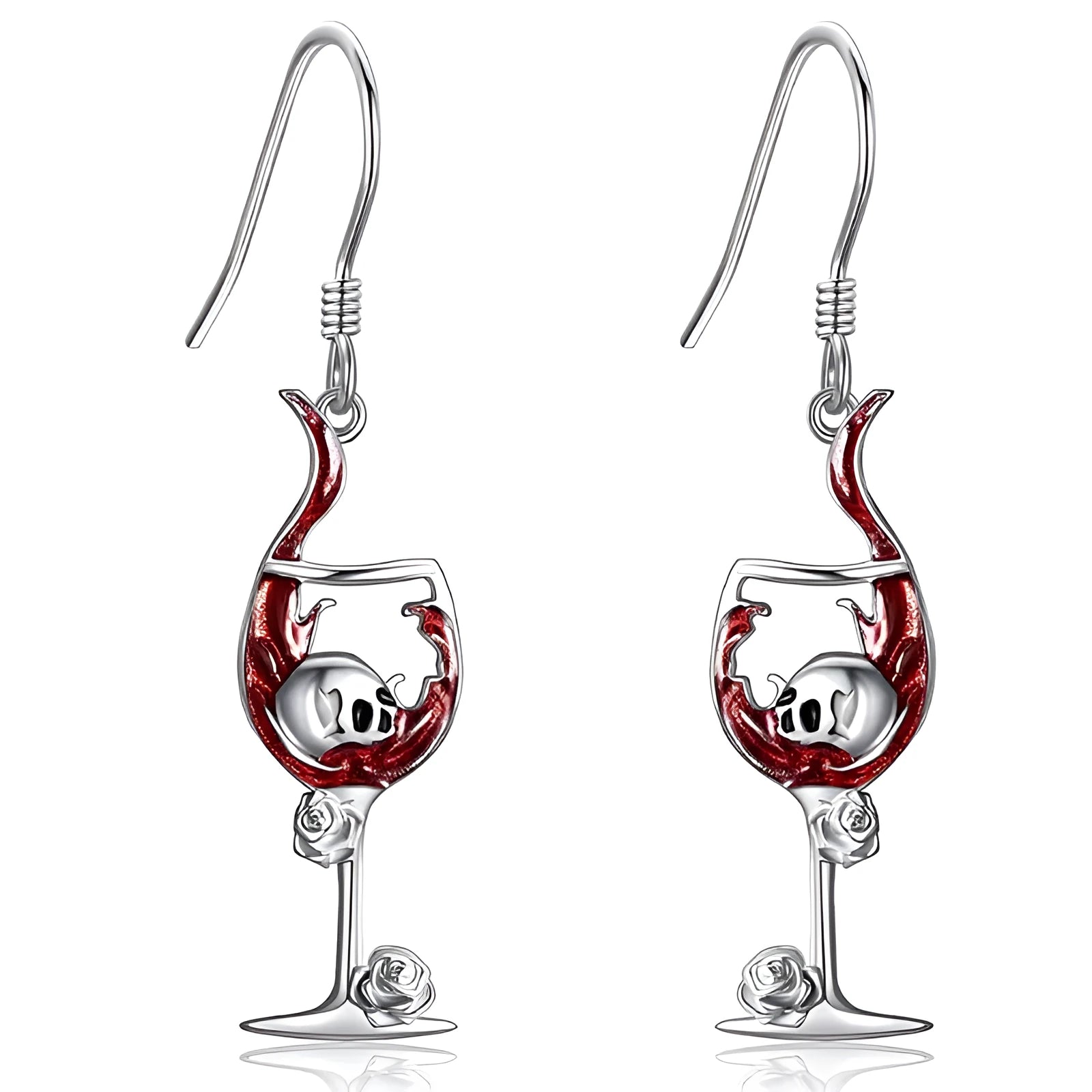 Halloween skull wine glass drop earrings with electroplated metallic finish