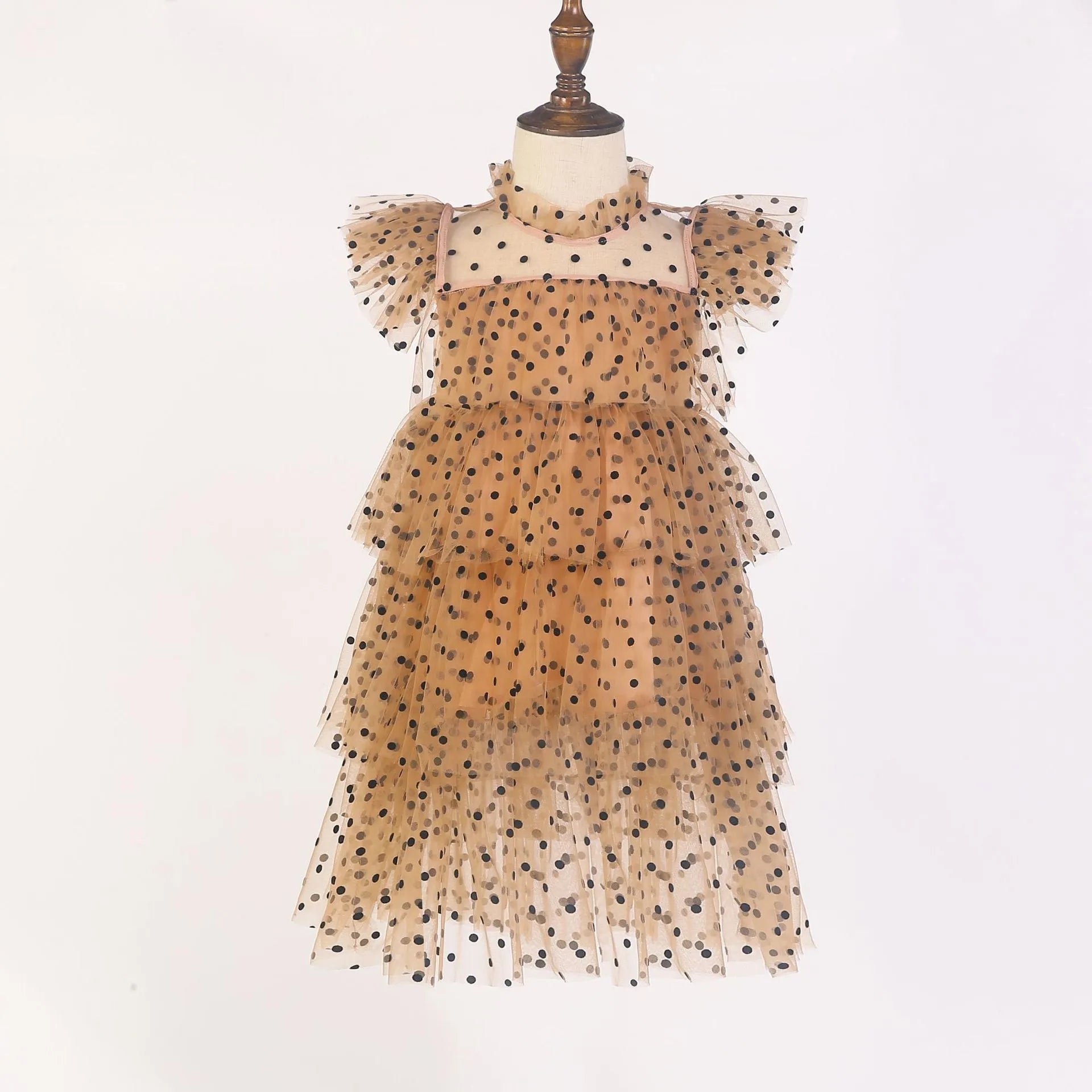 Girls' sleeveless fairy princess dress with star sequins and cake pattern, available in pink, blue, wine red, white, black and polka dot flounced sleeve, sizes 80-160cm