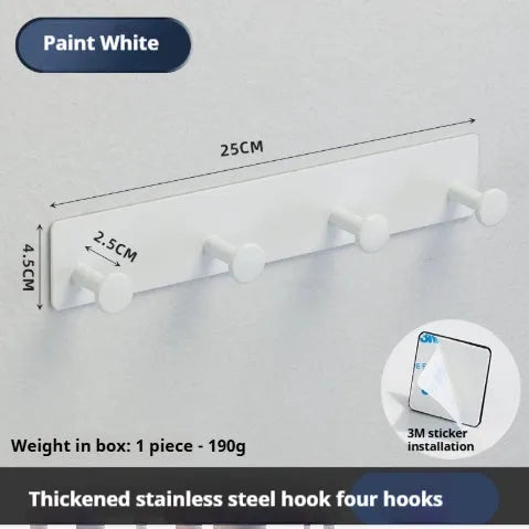 Iron adhesive wall hook with multiple arms on shower door, white double-sided tape visible
