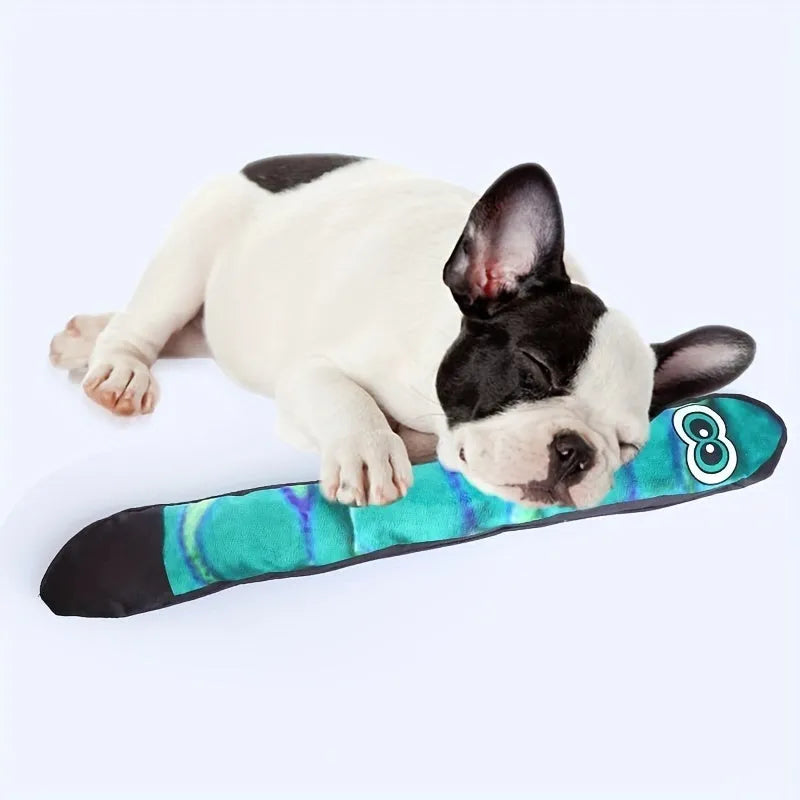 Multicolour striped print snake-shaped plush dog squeaky toy for interactive chew play