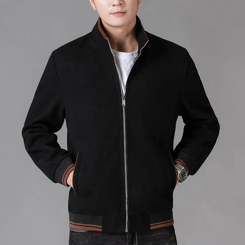 Men's grey sports-style fleece jacket with long sleeves and side pockets on a hanger.