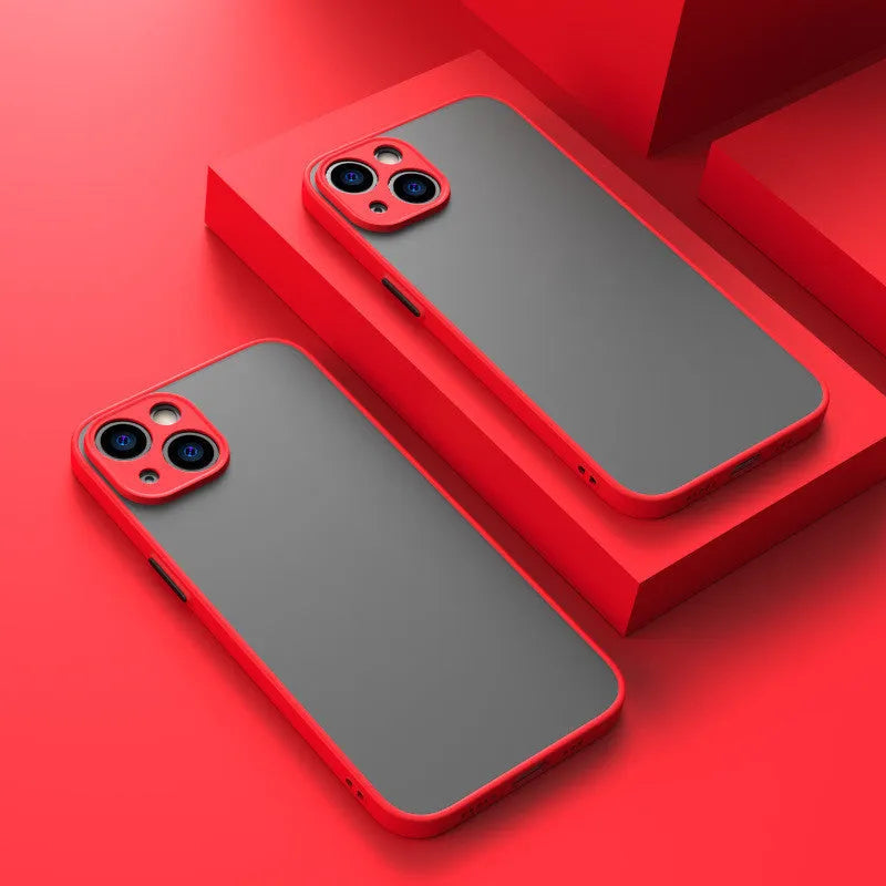Fine hole skin-sensing iPhone case with frosted hard plastic back cover showing full lens protection