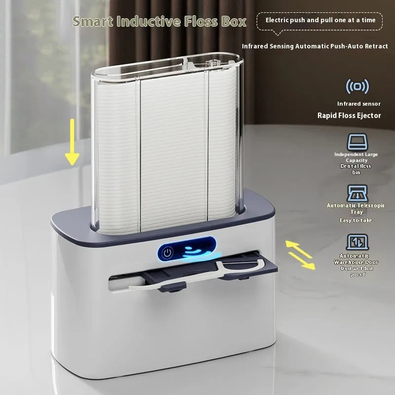 Rechargeable intelligent induction dental floss box in dark gray, light gray, or gold with automatic pop-up mechanism
