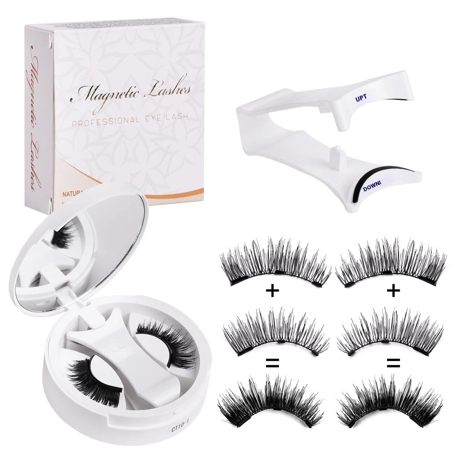 Portable integrated soap holder for magnetic false eyelash containers, made from white Chemical Fibre.