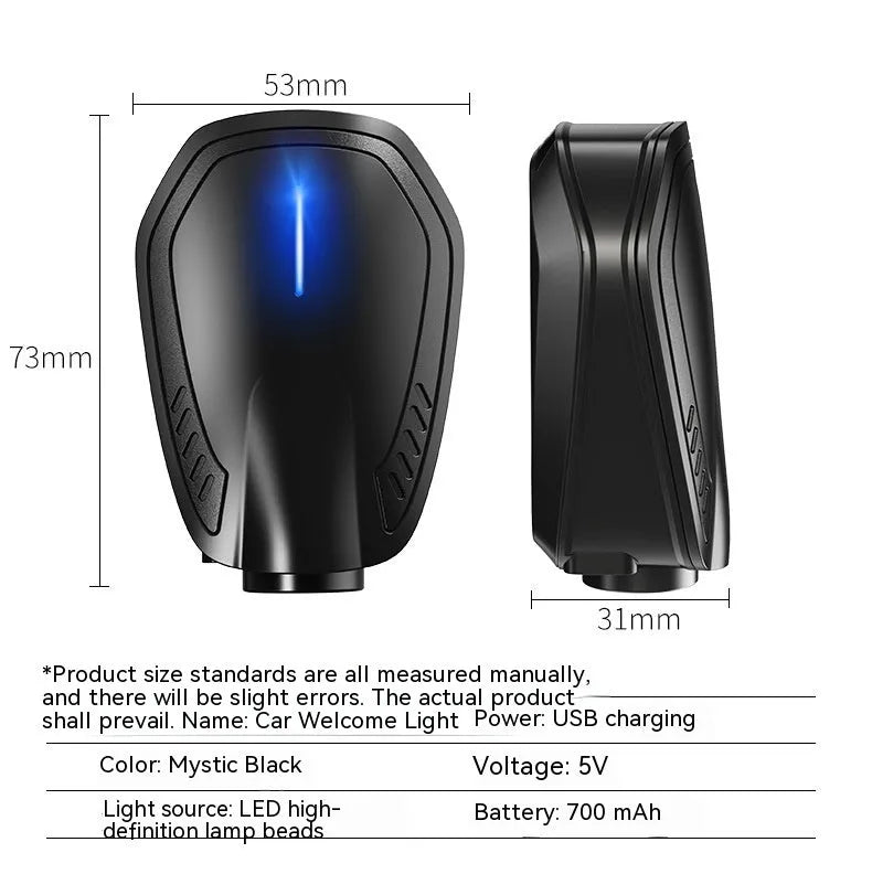 F2 rechargeable car wireless welcome light in black ABS housing with USB port