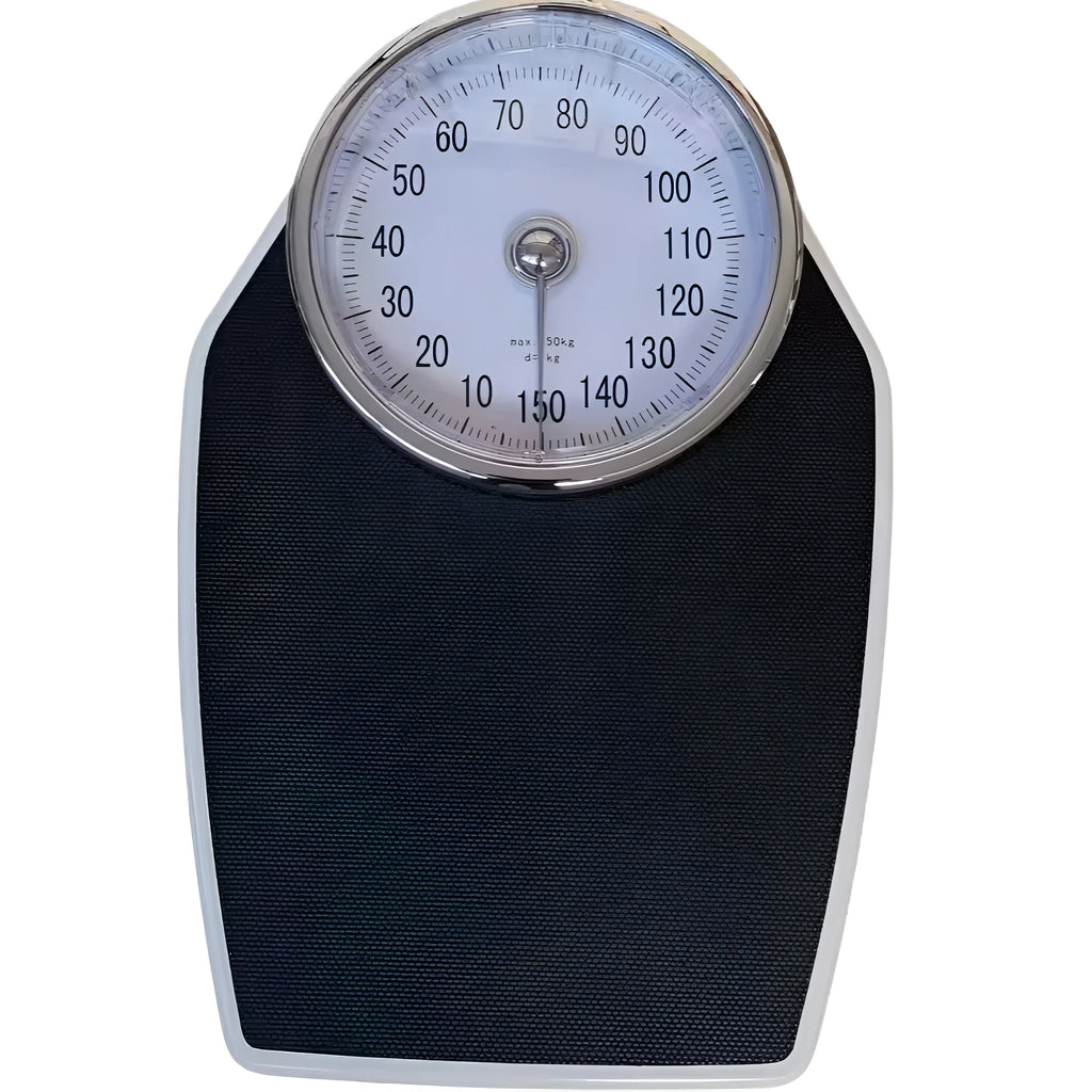 Black mechanical body weight scale with large dial pointer on 47x35cm platform