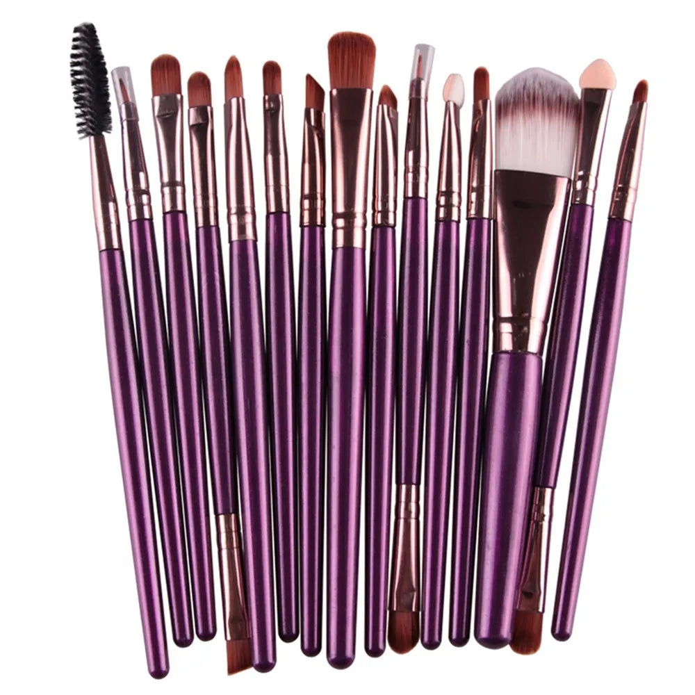 18-piece makeup brush set with fan-shaped tools in multiple styles for professional and home makeup application