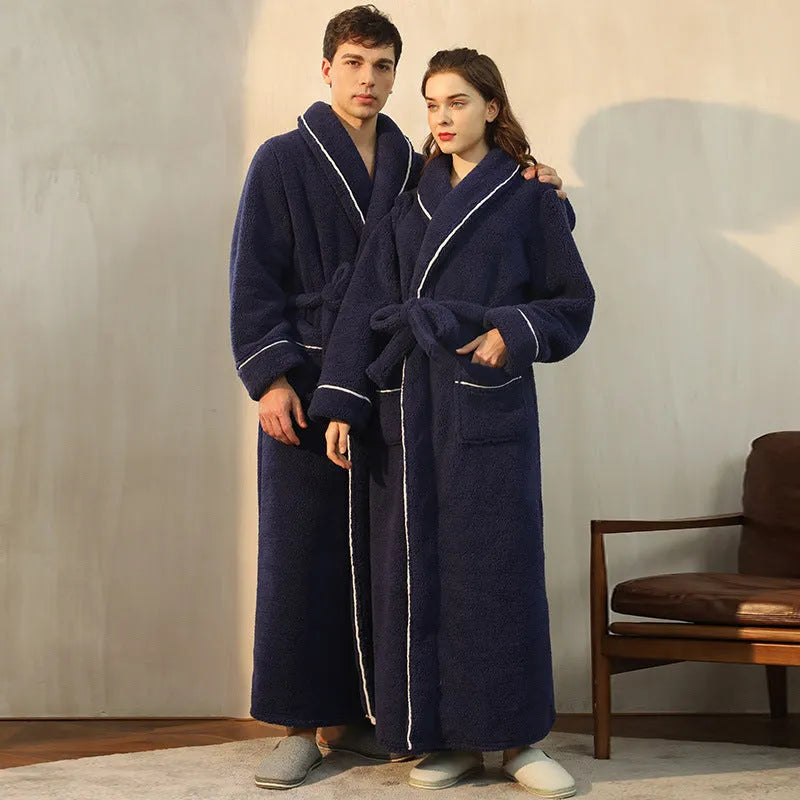 Super-thickened polyester flannel couple's winter nightgown in plus sizes with multiple colour options.