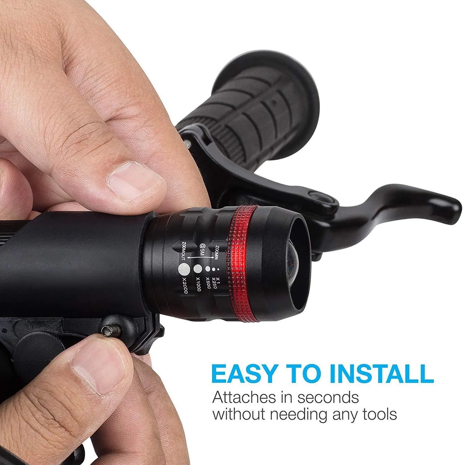 Bicycle headlight and taillight set with mounting bracket on a bike