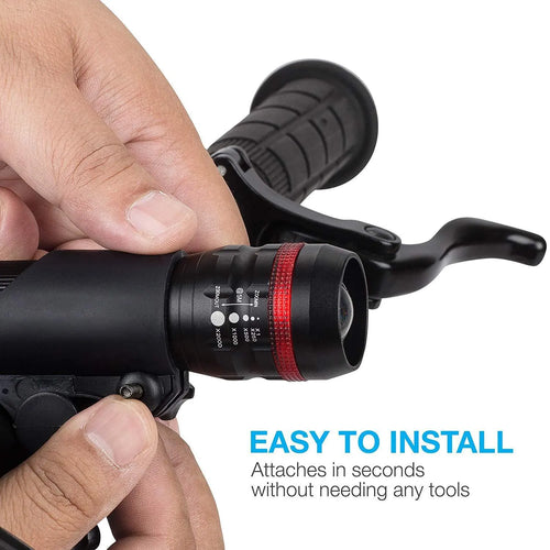 Bicycle headlight and taillight set with mounting bracket on a bike