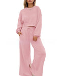 Women's solid colour polyester trousers set with long sleeves in street hipster style