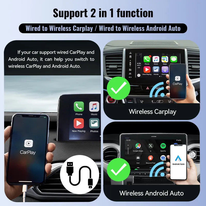 Black CarPlay USB interface adapter measuring 26x55x13mm for wireless Apple CarPlay connectivity