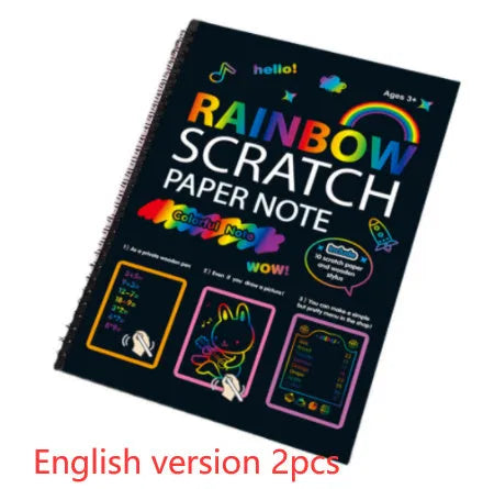 Large 26x19 cm children's scratch art paper with rainbow surface for DIY painting activities