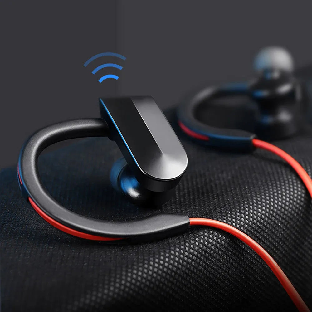 Wireless neck mounted Bluetooth earphones in black colour with USB charging cable