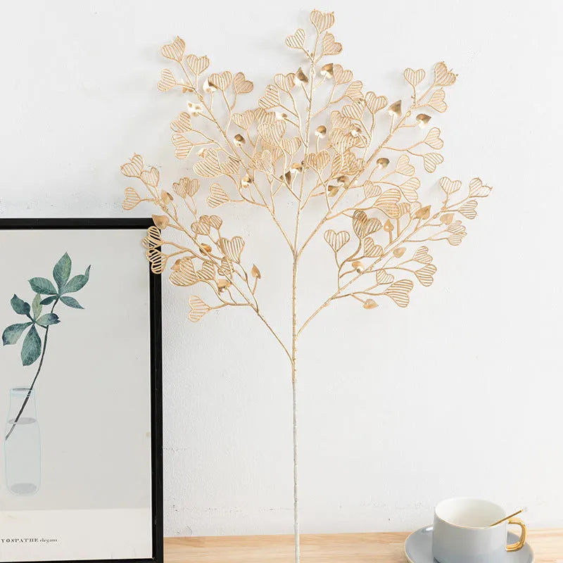 Gold plastic Persian eucalyptus and ginkgo leaf artificial flower arrangement for wedding decor