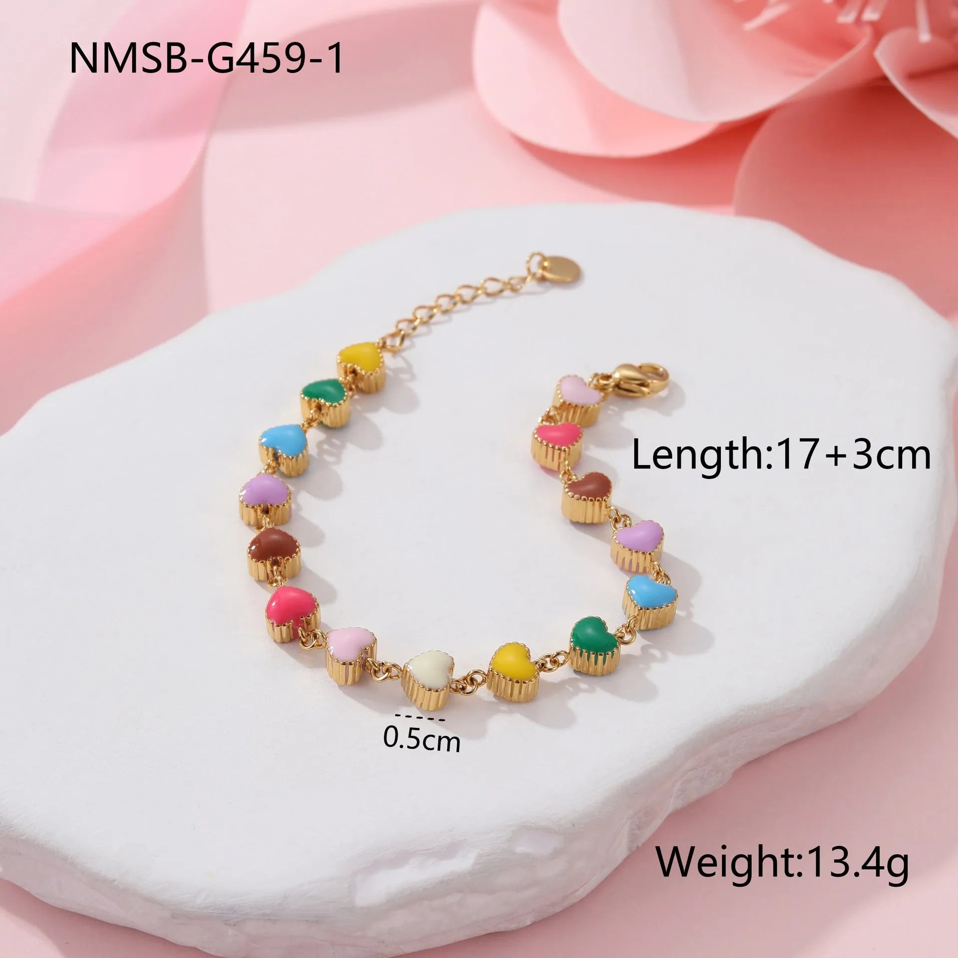Gold or steel coloured women's bracelet with heart-shaped titanium steel pendant on stainless steel band