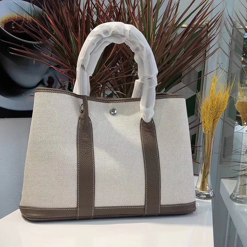 Women's canvas and leather crossbody bucket tote bag in multiple colour options