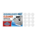 Pack of 12 white dishwasher cleaning tablets for appliance maintenance.