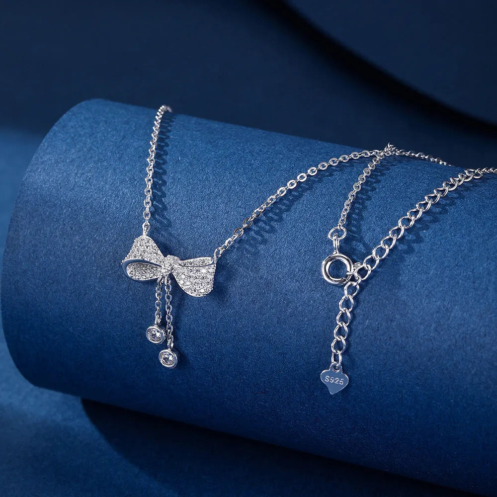 S925 sterling silver necklace with bow pendant on O-ring chain
