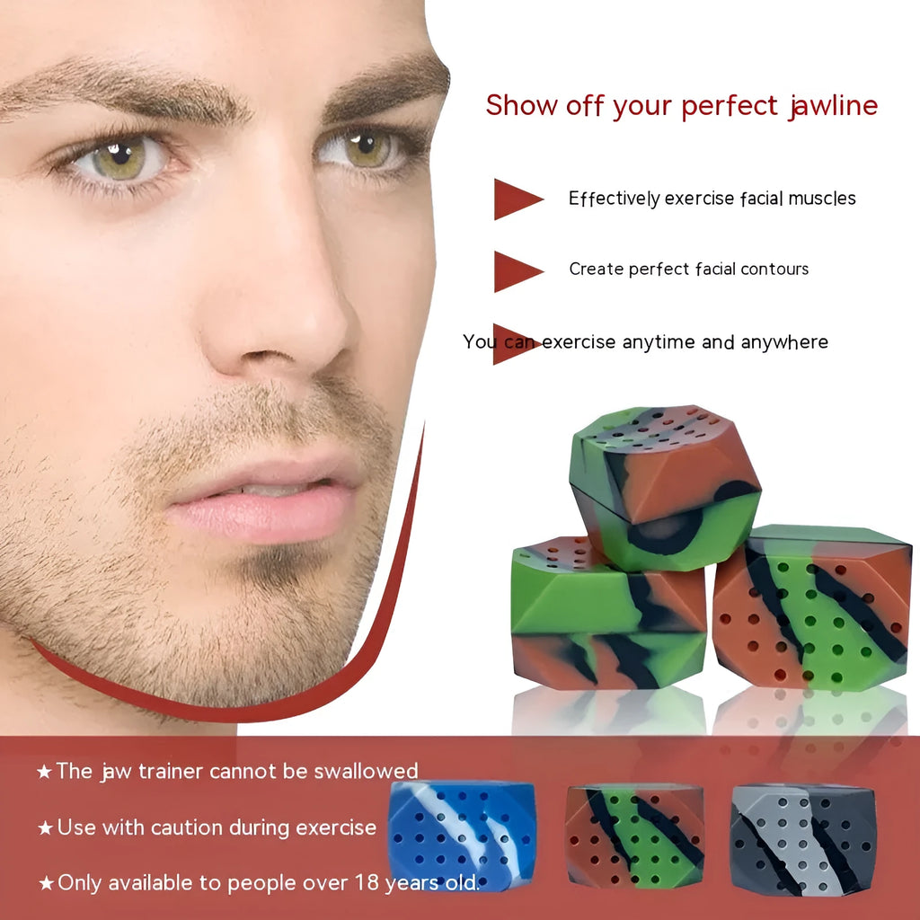 Two camouflage pattern silicone facial fitness balls for masseter exercise in transparent packaging
