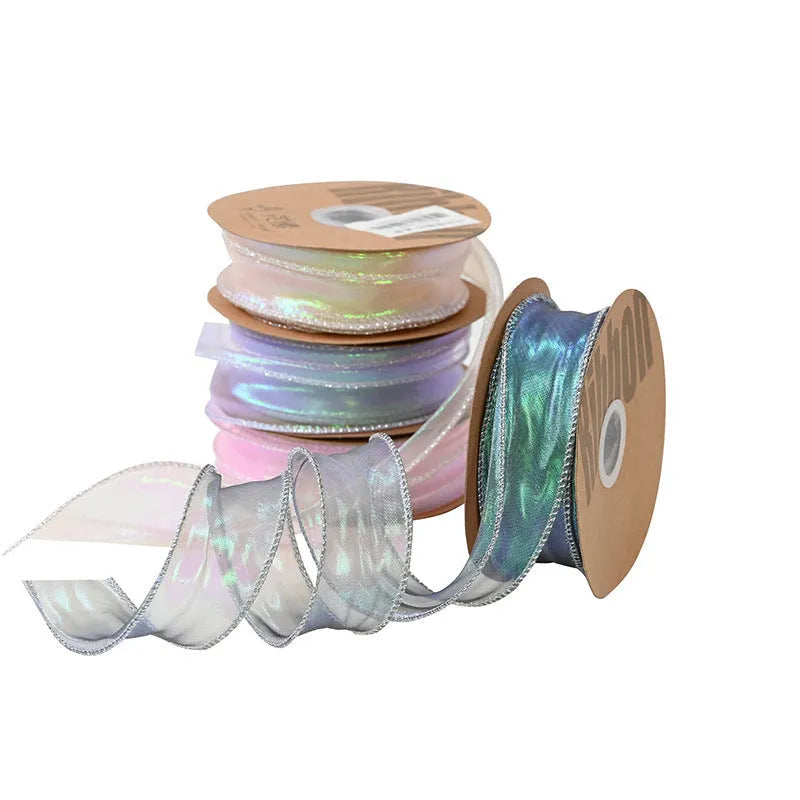 Fishtail yarn mesh ribbon with wave edge cutting in multiple colours for craft and floral decoration