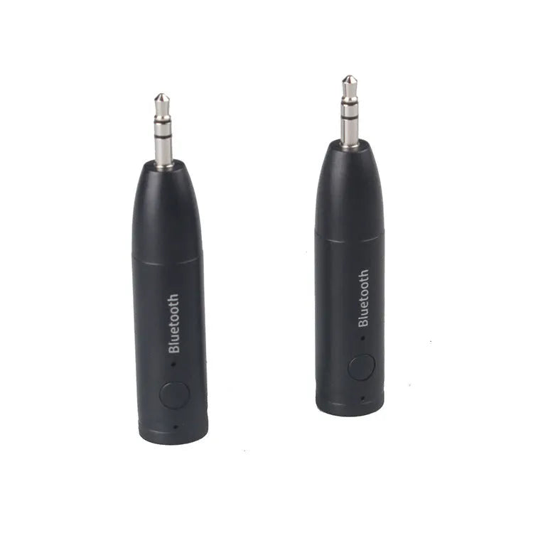 Black Bluetooth audio receiver with 3.5mm AUX connector for car and home stereo systems