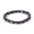 Black pentagram stone magnetic therapy bracelet with magnetite and hematite beads on a stretch band.