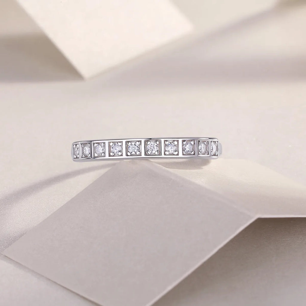 Moissanite wedding ring set S925 silver platinum plated with GRA certificate in gift box