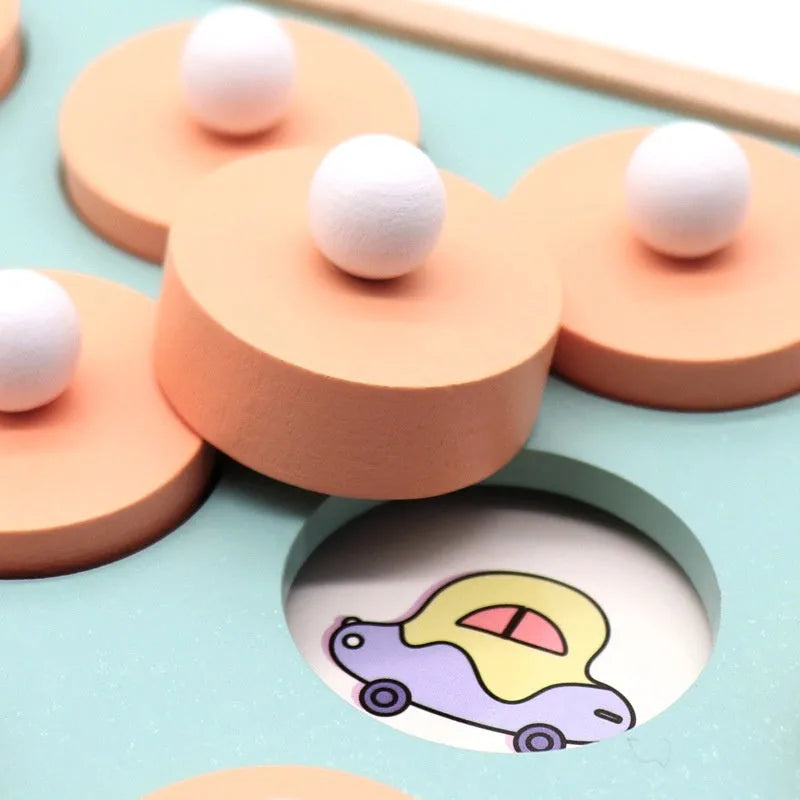 Children's wooden pattern memory chess board with colourful pieces for cognitive training